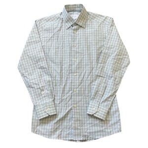 Eton Mens Button Up Gingham Shirt Green White Small